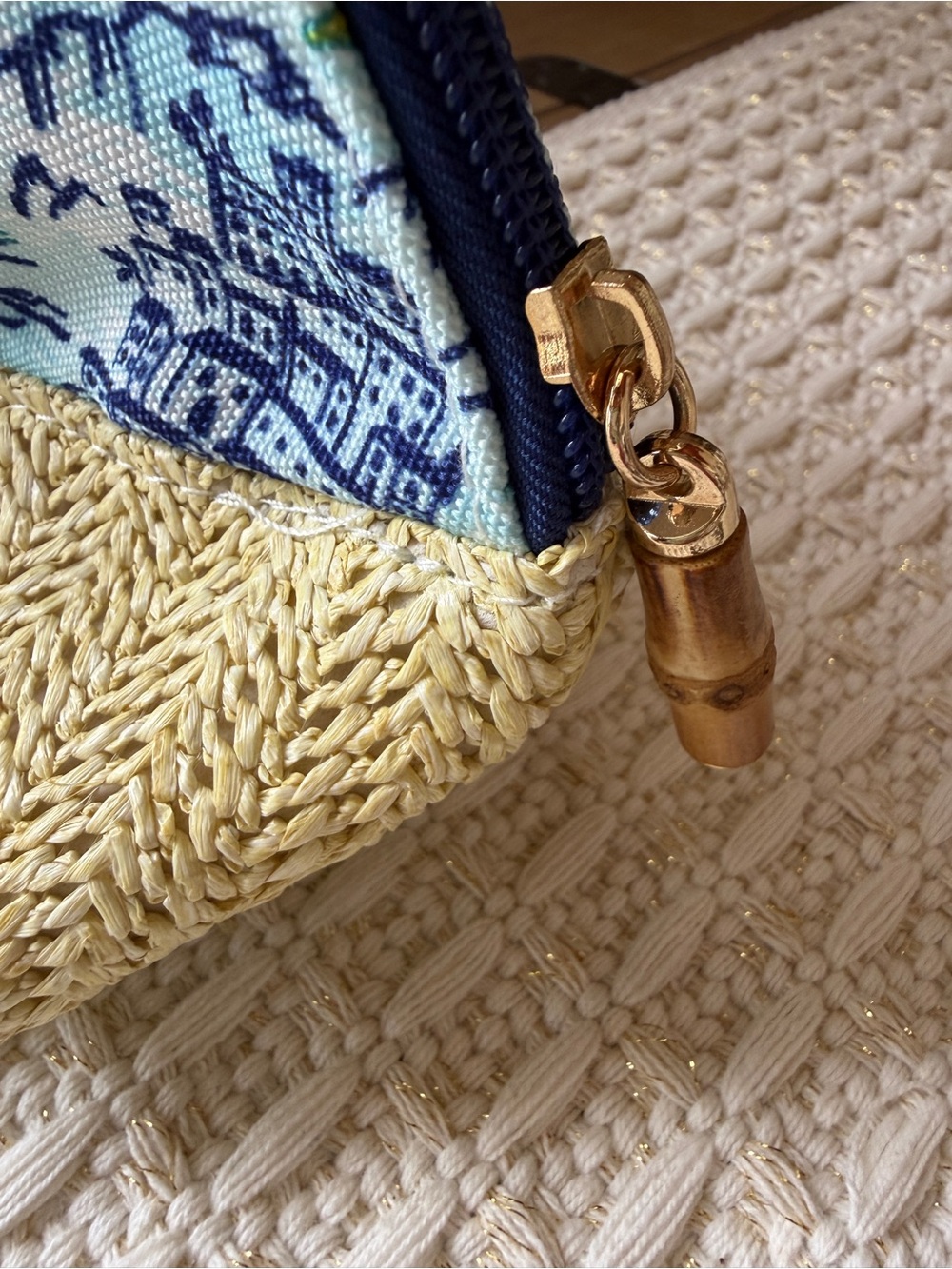 Wandering Moon Yellow & Blue Woven Zipper Cosmetic Bag - Picture 3 of 7
